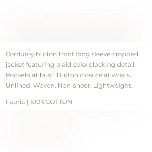 BNWT Cognac plaid and corduroy jacket - Picture 8 of 8